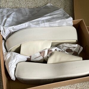 Anthropologie Off-White Platform Slides